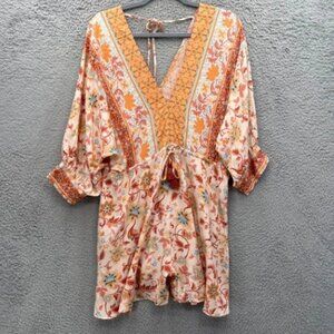 Nomad‎ boho Romper Floral Print V Neck Drawstring Waist Flowy Summer hippie Chic